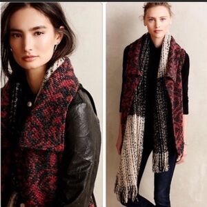 NWT Dolan Anthropologie Red & Black Wool Blend Waterfall Vest Size Extra Small